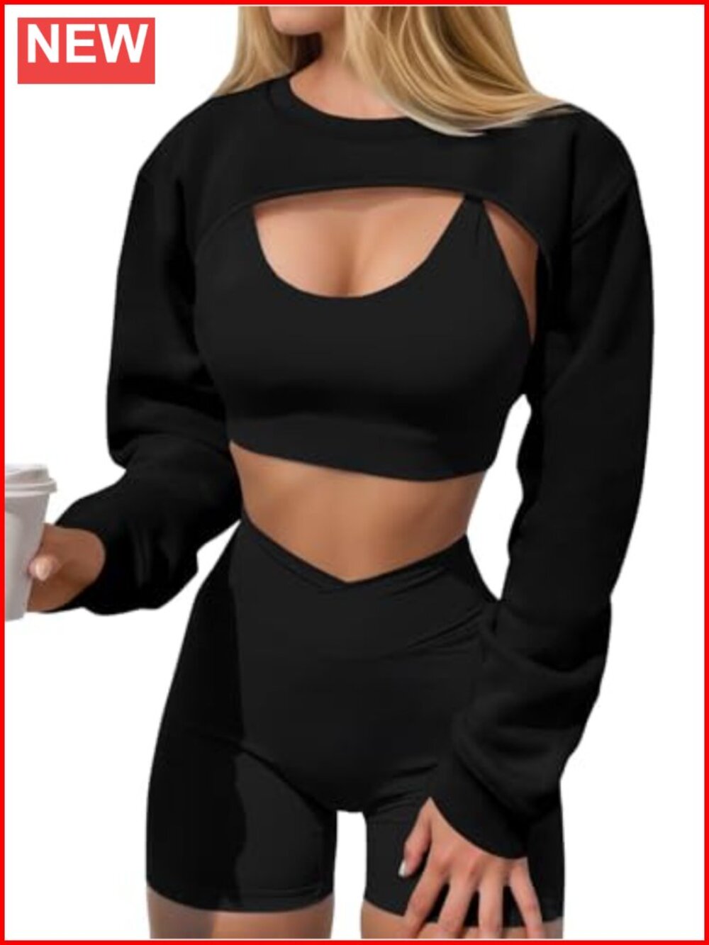 Womens Cropped Sweatshirt Shrug Long Sleeve Bolero Gym Cover Up Crop Top